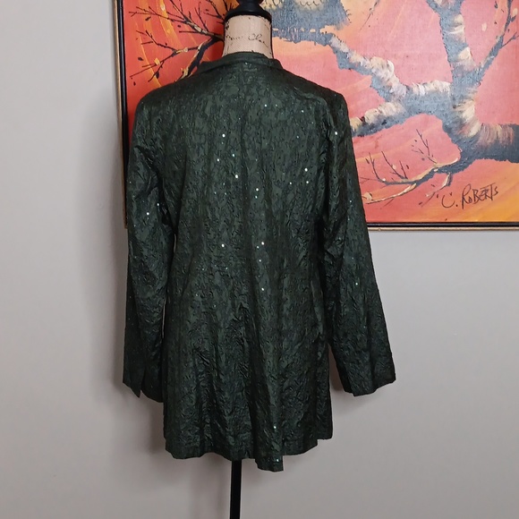 Eileen Fisher Green Embroidered Sequins Silk Jacket Size Medium NWT - Picture 3 of 10